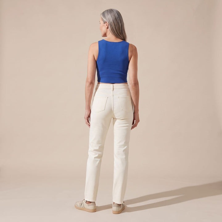Damen High-Waist Stretch Pull-On Jeans mit tiefen Taschen