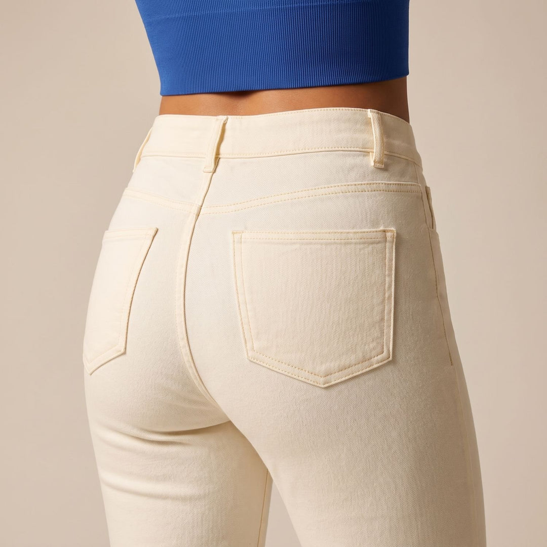 Damen High-Waist Stretch Pull-On Jeans mit tiefen Taschen