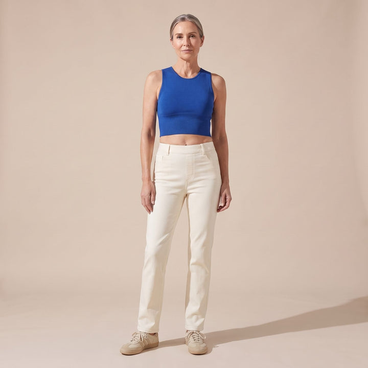 Damen High-Waist Stretch Pull-On Jeans mit tiefen Taschen