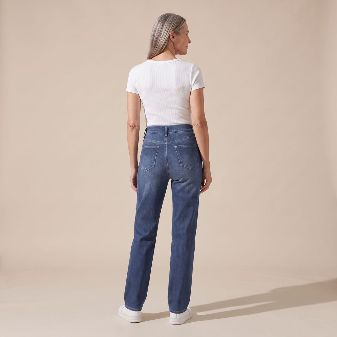 Damen High-Waist Stretch Pull-On Jeans mit tiefen Taschen