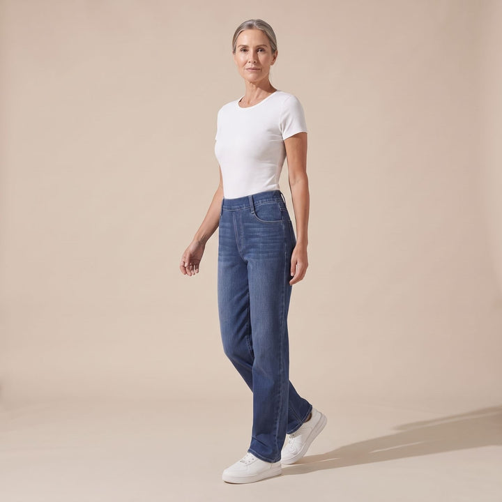 Damen High-Waist Stretch Pull-On Jeans mit tiefen Taschen