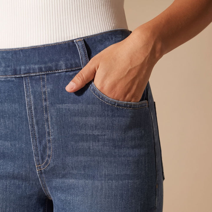Damen High-Waist Stretch Pull-On Jeans mit tiefen Taschen