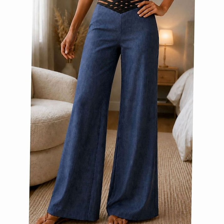 Damen High-Waist Wide-Leg Hose mit Crossover-Bund - Königsblau