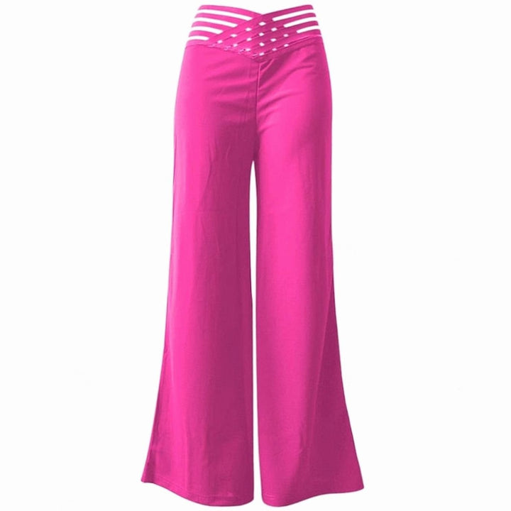 Damen High-Waist Wide-Leg Hose mit Crossover-Bund
