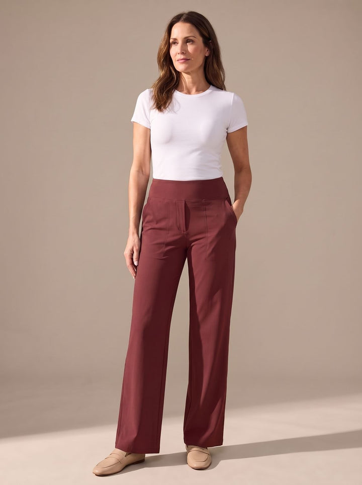Damen Highwaist Wide-Leg Hose mit elastischem Bund und Taschen - Rot