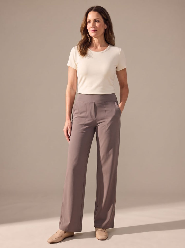 Damen Highwaist Wide-Leg Hose mit elastischem Bund und Taschen