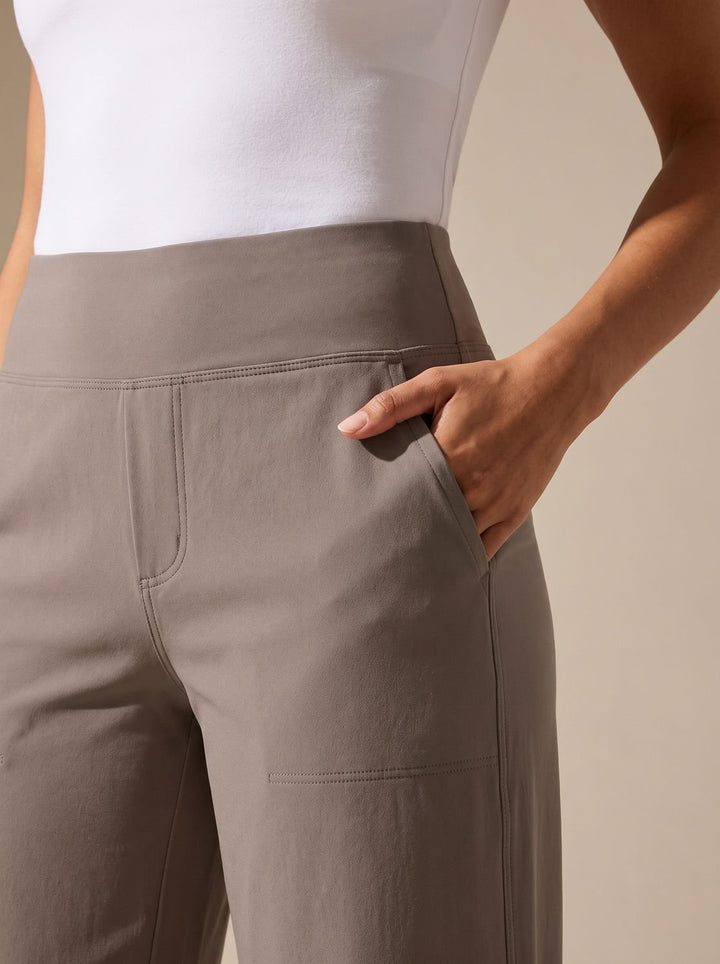 Damen Highwaist Wide-Leg Hose mit elastischem Bund und Taschen
