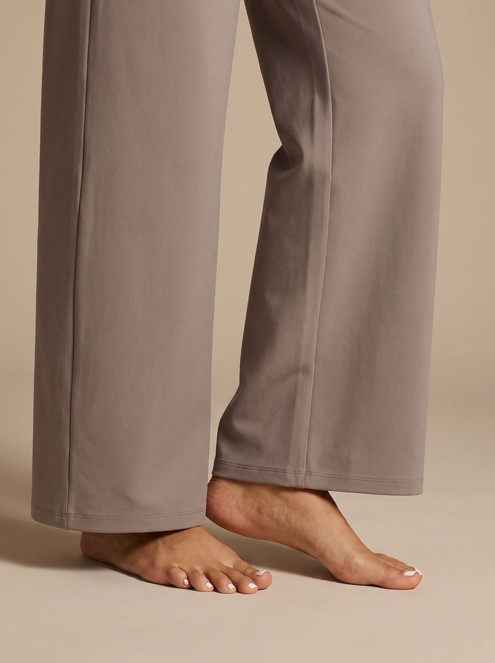 Damen Highwaist Wide-Leg Hose mit elastischem Bund und Taschen