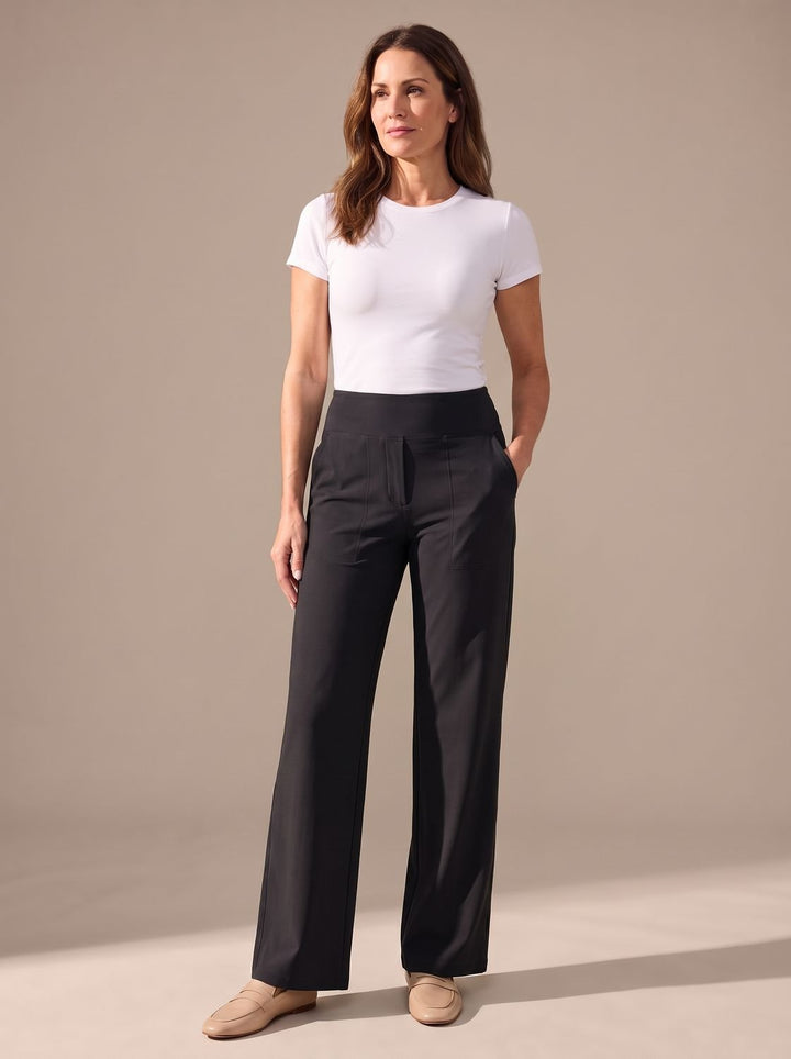 Damen Highwaist Wide-Leg Hose mit elastischem Bund und Taschen