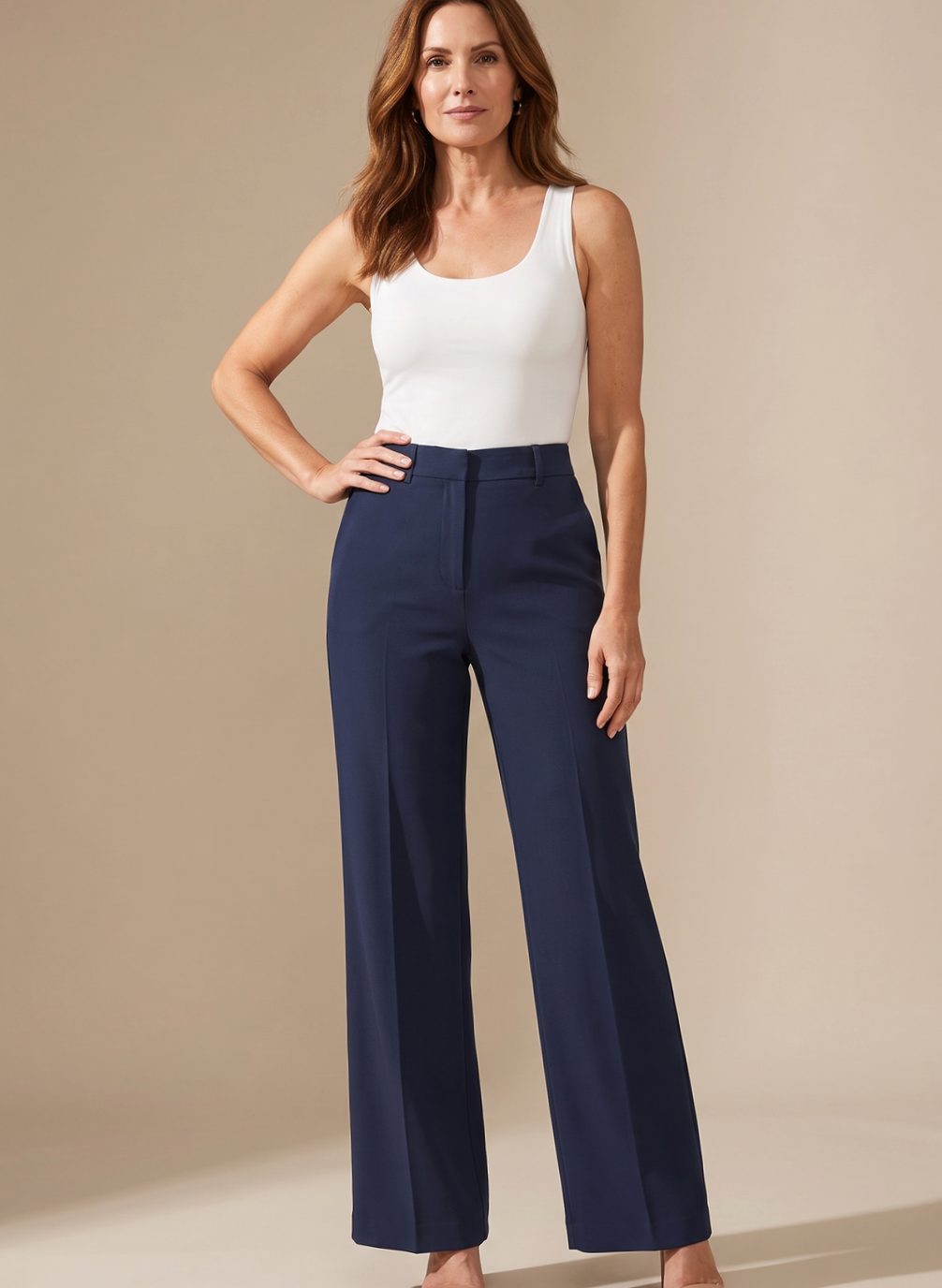 Damen Hochbund-Stoffhose Gerader Schnitt Elegant - Dunkelblau