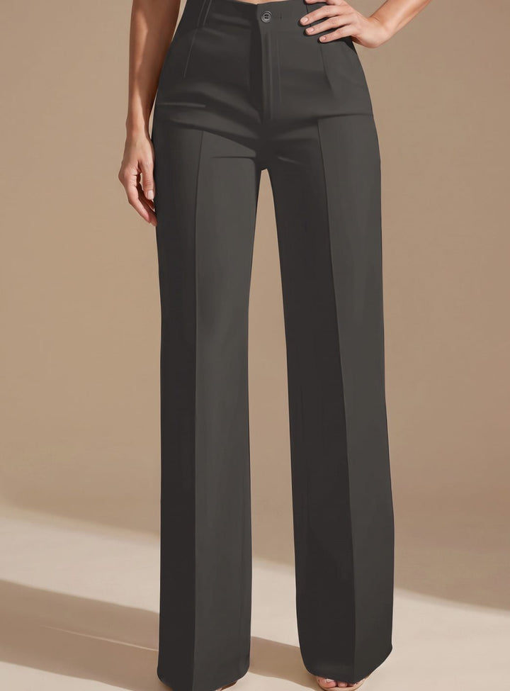 Damen Hochbund-Stoffhose Gerader Schnitt Elegant - Dunkelgrau