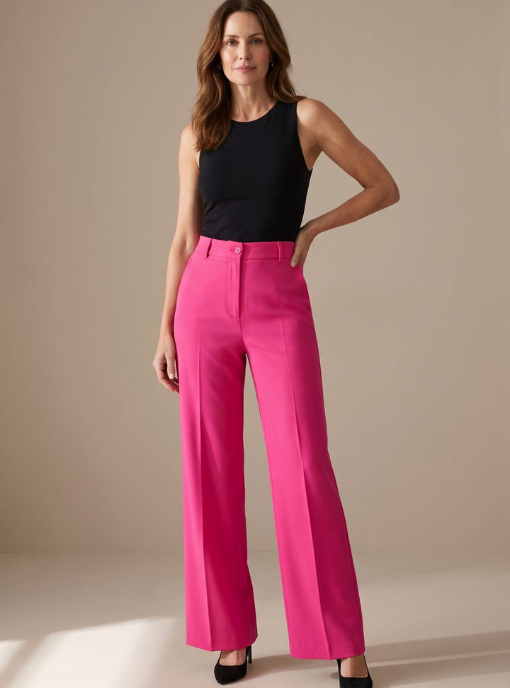 Damen Hochbund-Stoffhose Gerader Schnitt Elegant - Rosa