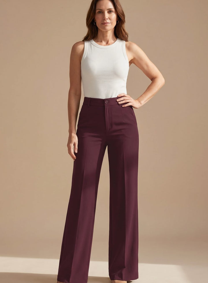 Damen Hochbund-Stoffhose Gerader Schnitt Elegant - Rot