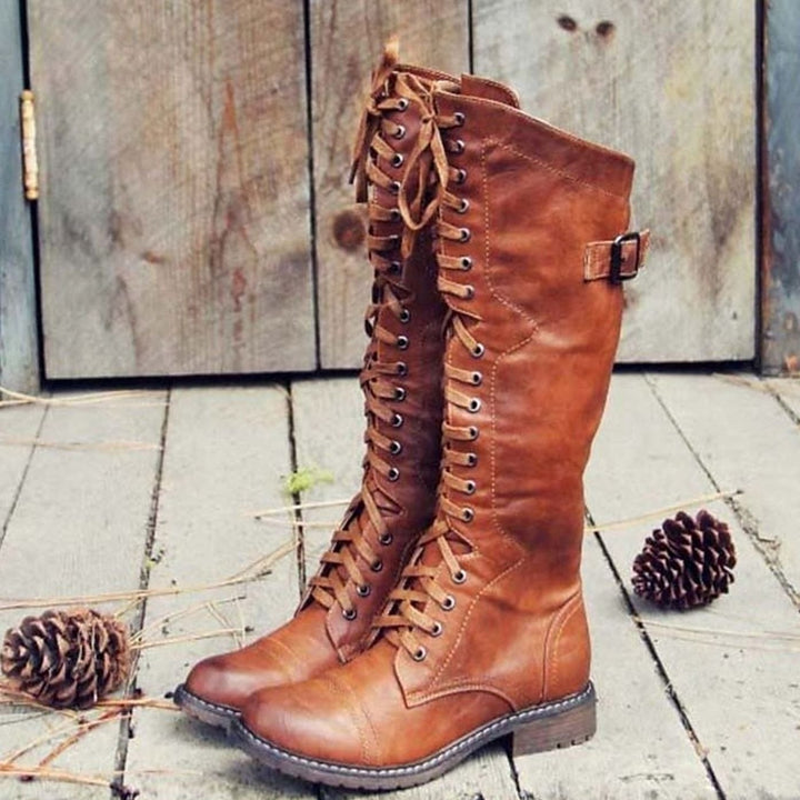 Damen Hohe Schnürstiefel im Reitstil mit Profilsohle - Braun