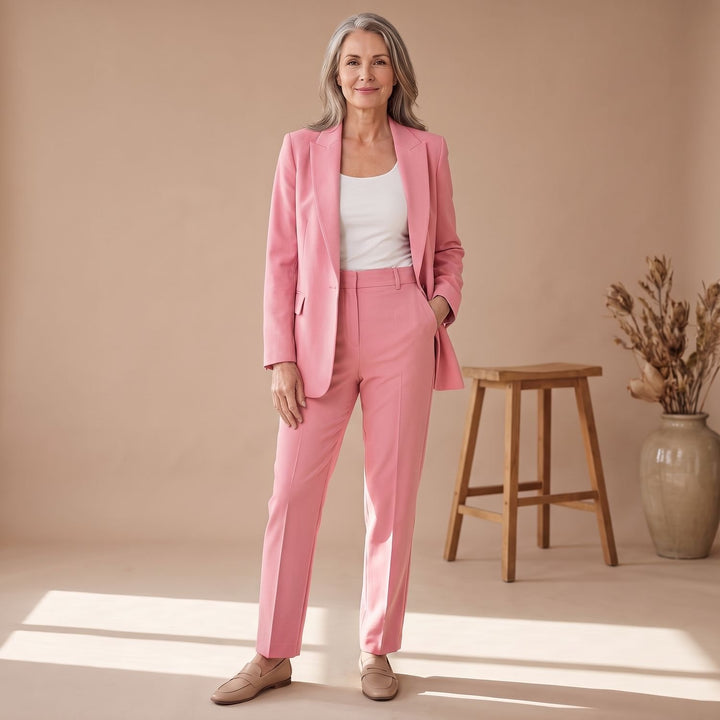 Damen Hosenanzug Taillierter Blazer Gerade Hose 2-teilig - Hellrosa