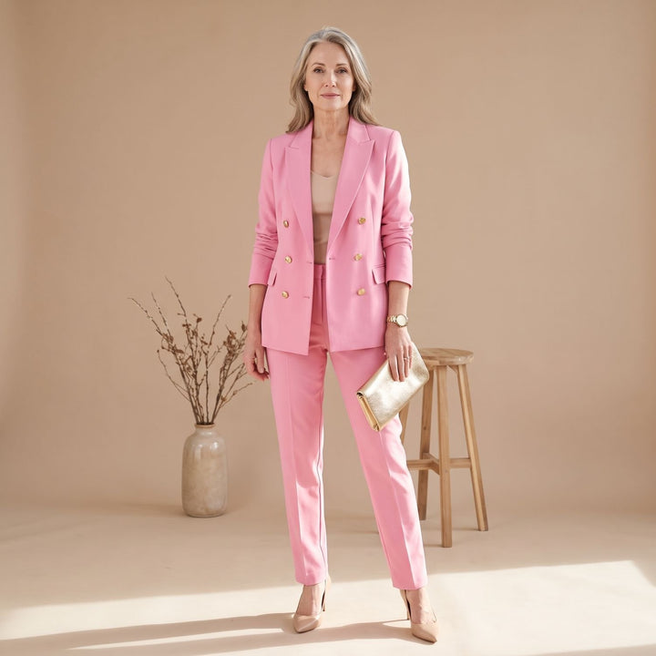 Damen Hosenanzug Zweiteiliger Blazer mit Gerader Hose - Rosa
