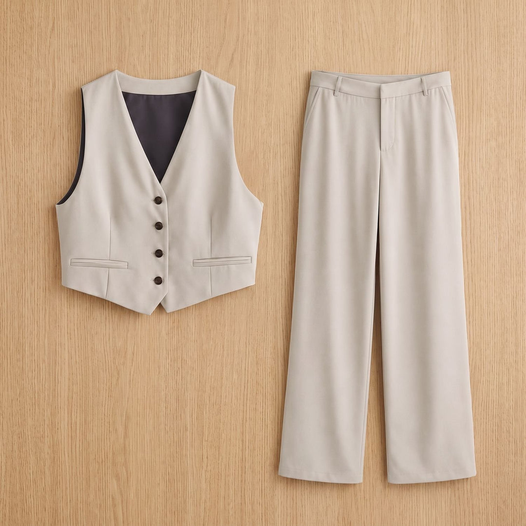 Damen Hosenanzug Zweiteiliges Set Weste Weithose
