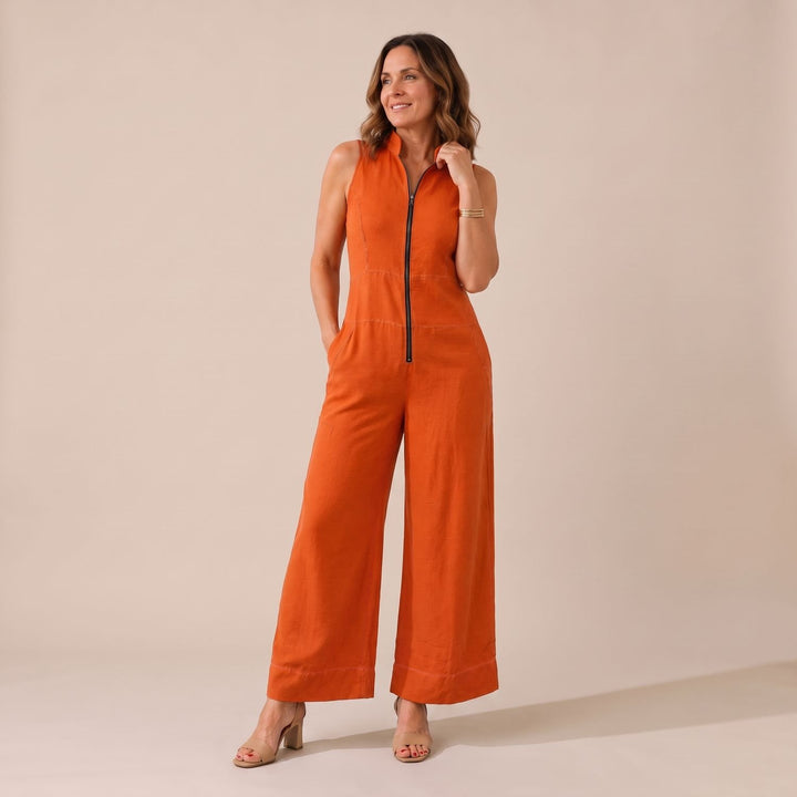 Damen Jumpsuit Elegant Ärmellos Weites Bein Reißverschluss - Orange