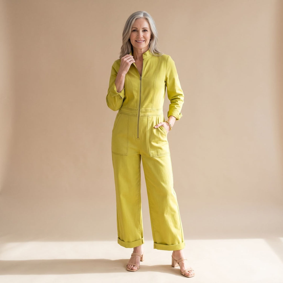 Damen Jumpsuit Elegant Ärmellos Weites Bein Reißverschluss - Gelb