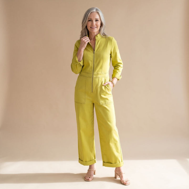 Damen Jumpsuit Elegant Ärmellos Weites Bein Reißverschluss - Gelb