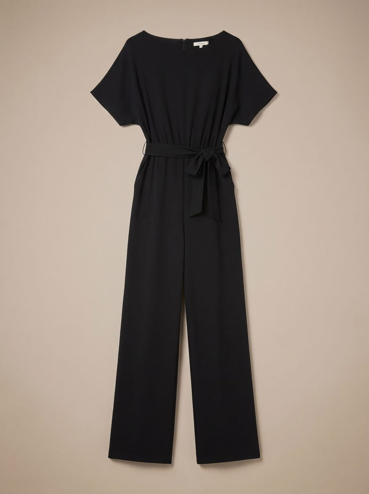 Damen Jumpsuit mit Bindegürtel und weitem Bein