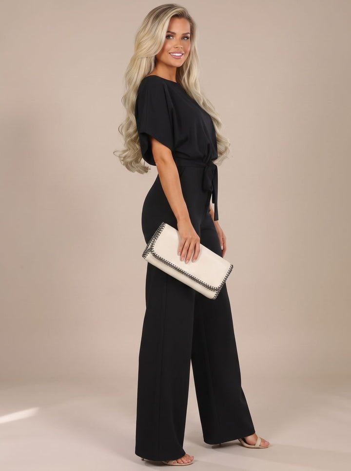 Damen Jumpsuit mit Bindegürtel und weitem Bein
