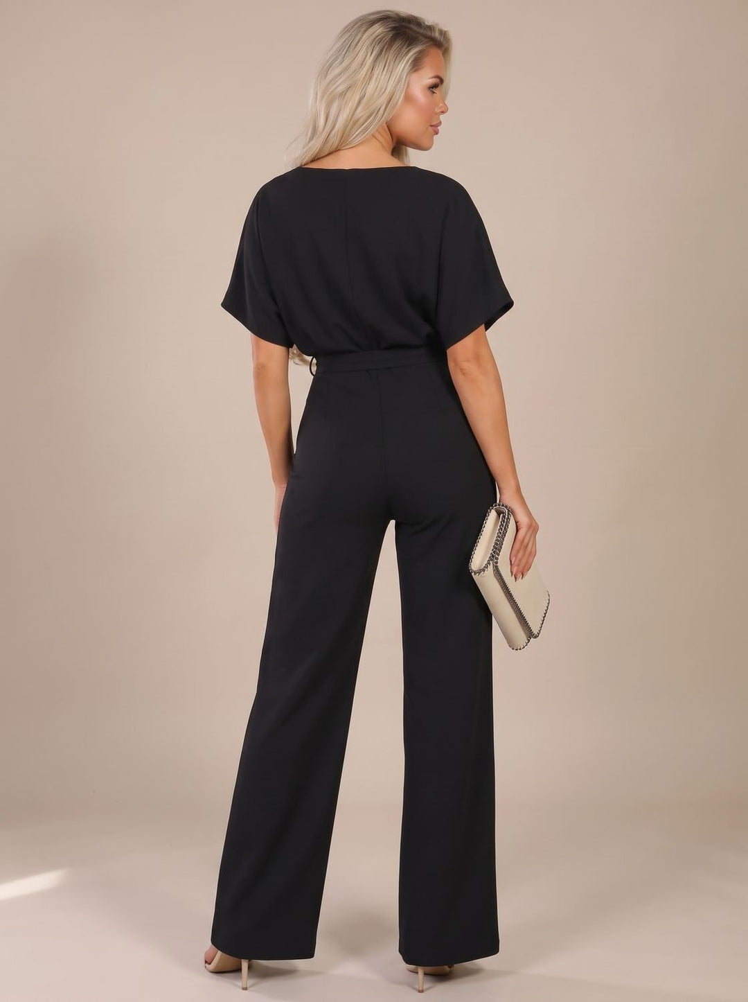 Damen Jumpsuit mit Bindegürtel und weitem Bein