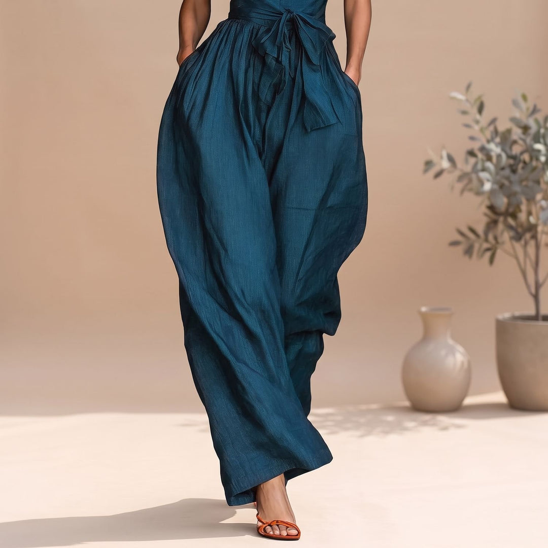 Damen Jumpsuit Weites Bein Crossover-Neckholder Bindegürtel