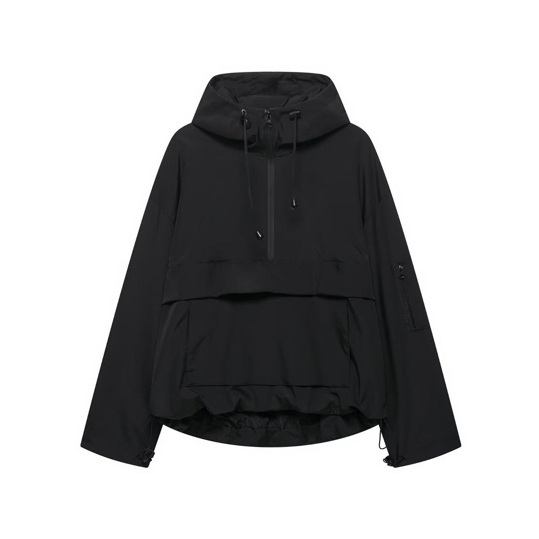 Damen Kapuzen-Anorak Windschutz Wasserabweisende Outdoorjacke - Schwarz
