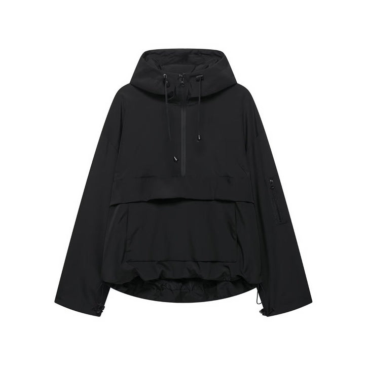 Damen Kapuzen-Anorak Windschutz Wasserabweisende Outdoorjacke - Schwarz