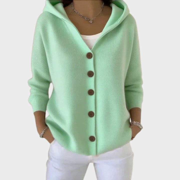 Damen Kapuzen-Cardigan mit Knopfleiste Relaxed Fit Langarm