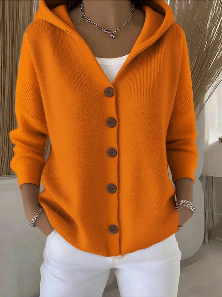 Damen Kapuzen-Cardigan mit Knopfleiste Relaxed Fit Langarm - Orange