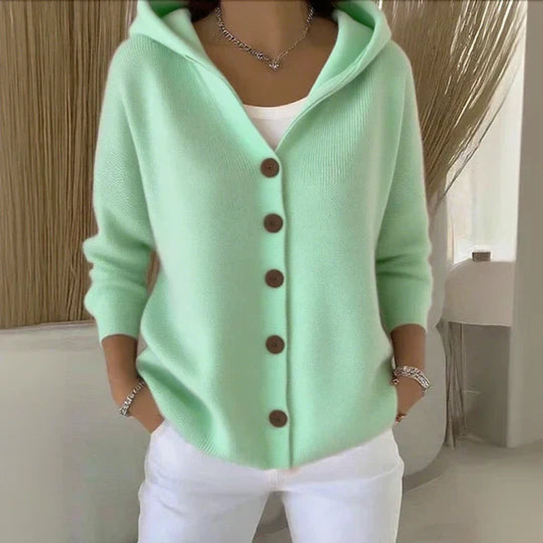 Damen Kapuzen-Cardigan mit Knopfleiste Relaxed Fit Langarm - Green