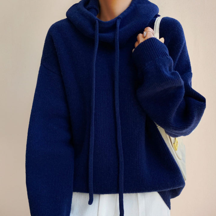 Damen Kapuzenpullover mit lockerem Schnitt Strick Hoodie - Blau