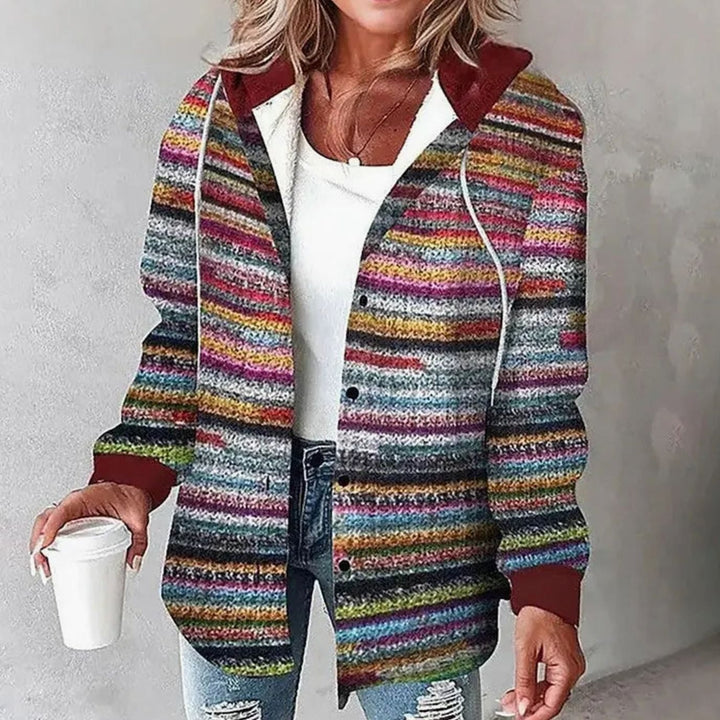 Damen Karierte Hoodie-Jacke mit Kapuze Langarm Shacket - Mehrfarbig