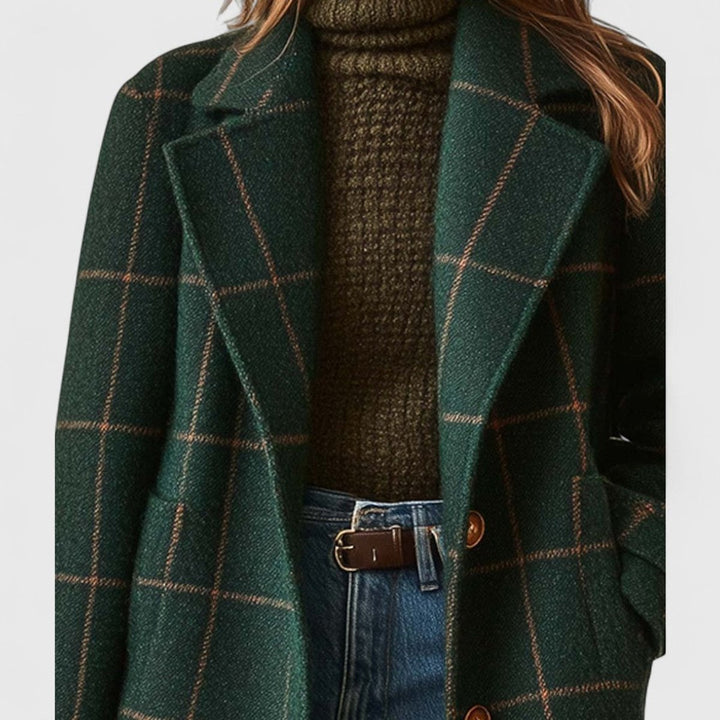 Damen Karierter Eleganter Women Coat Klassischer Wollmantel