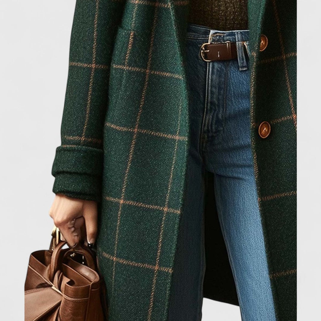 Damen Karierter Eleganter Women Coat Klassischer Wollmantel