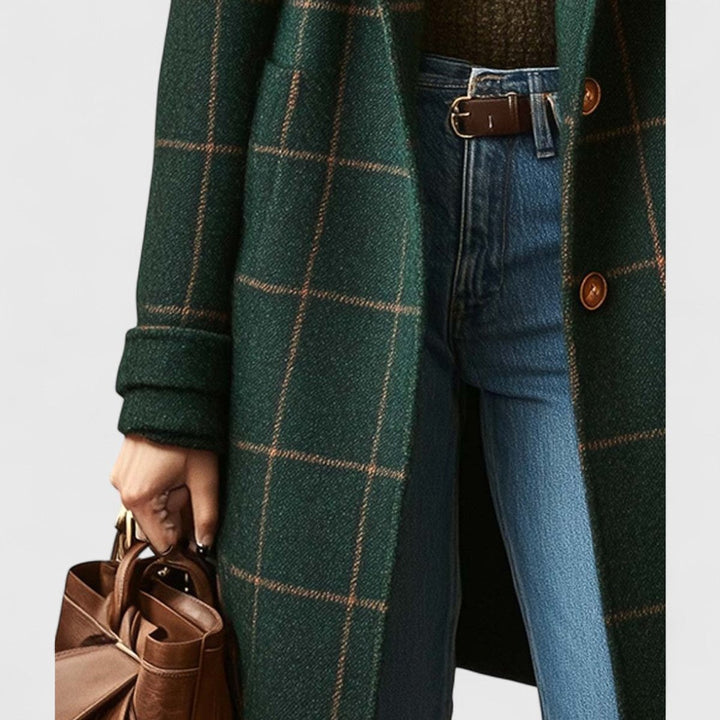 Damen Karierter Eleganter Women Coat Klassischer Wollmantel