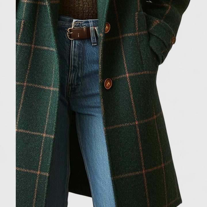 Damen Karierter Eleganter Women Coat Klassischer Wollmantel