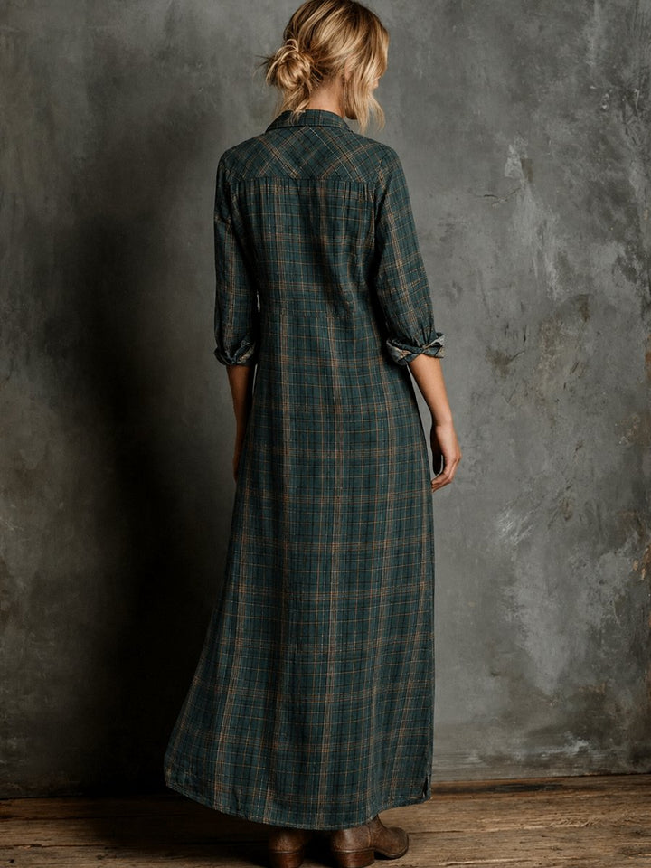 Damen Kariertes Flanell Maxi-Hemdblusenkleid Formal Dresses