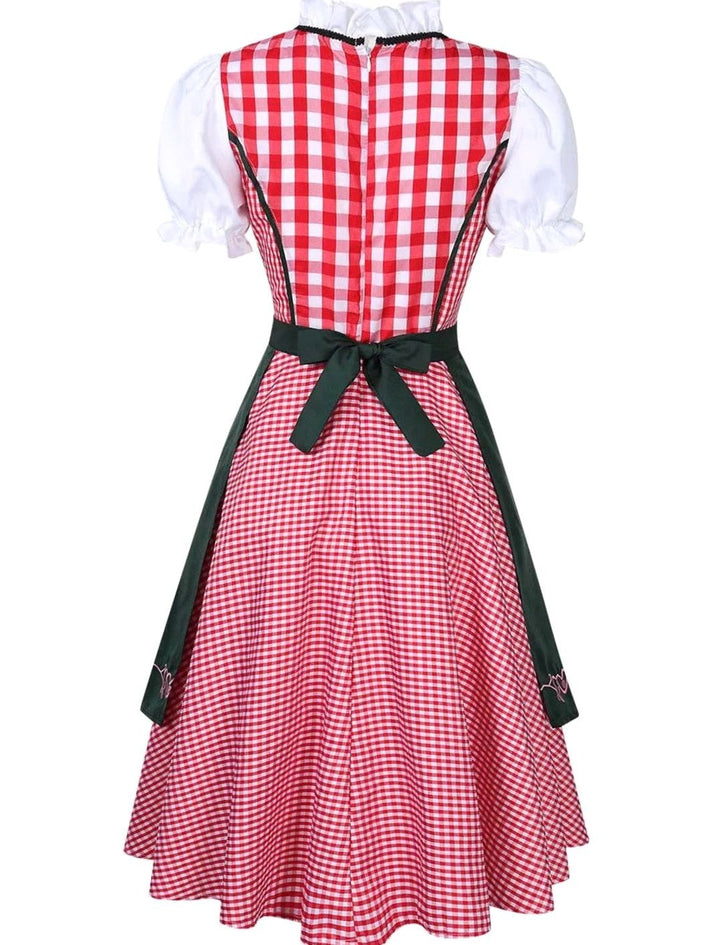 Damen Kariertes Trachtenkleid Dirndl mit Schürze und Bluse