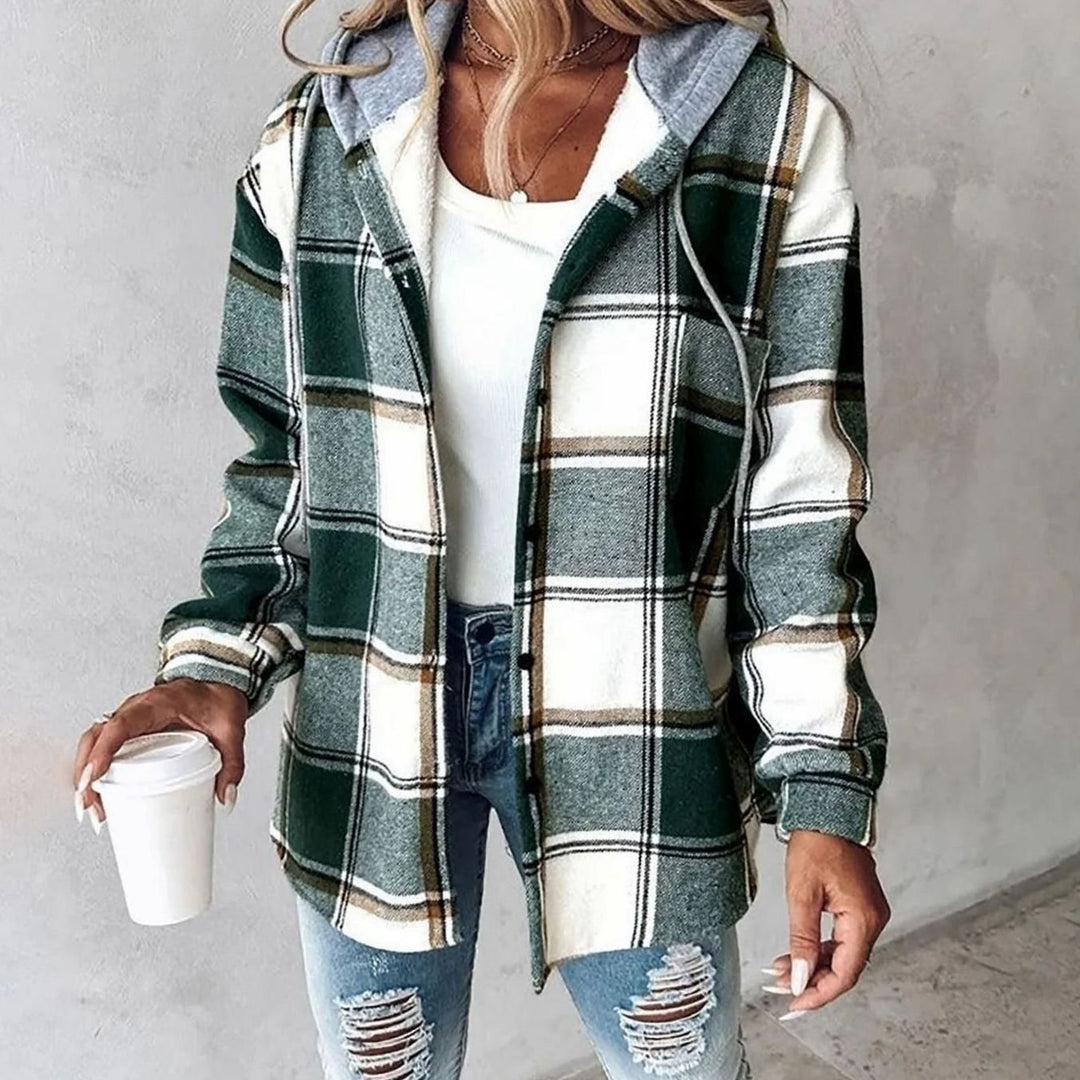 Damen Karo Hoodie Jacke mit Kapuze Lockere Passform Winterjacke