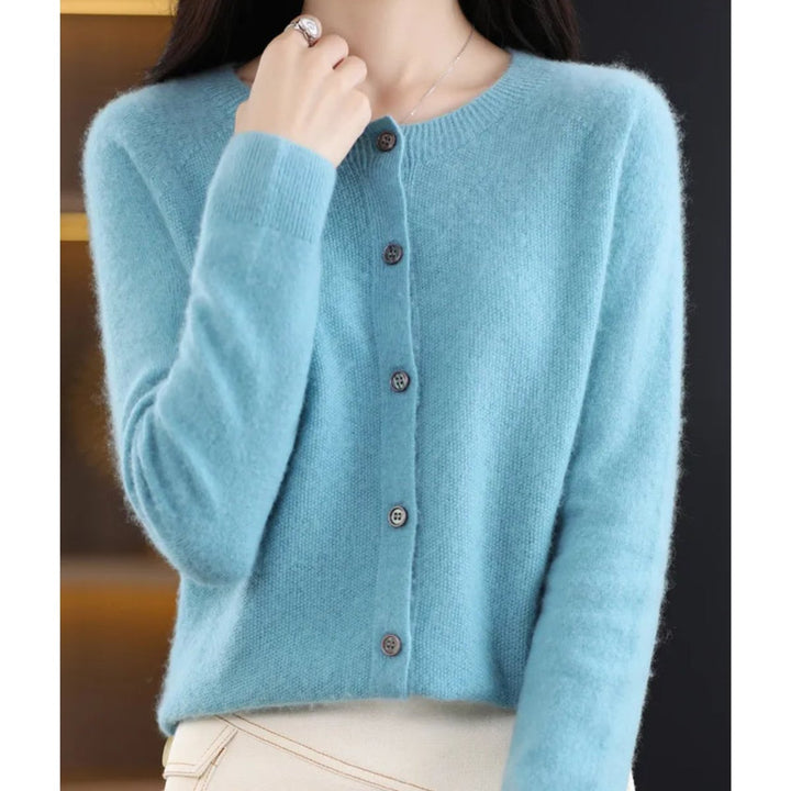 Damen Kaschmir Cardigan Klassischer Strickjacke Knopfleiste - Helltürkis