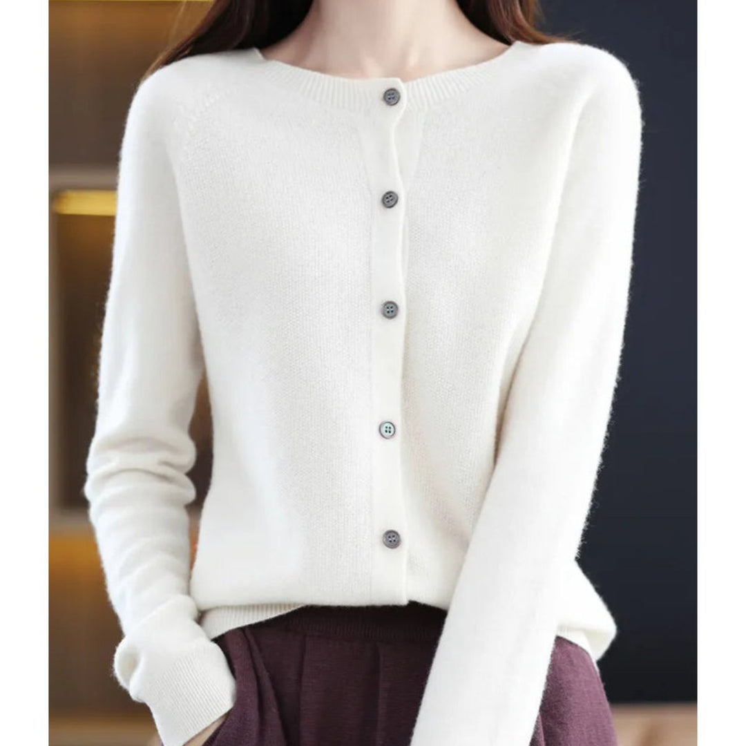 Damen Kaschmir Cardigan Klassischer Strickjacke Knopfleiste - Weiß