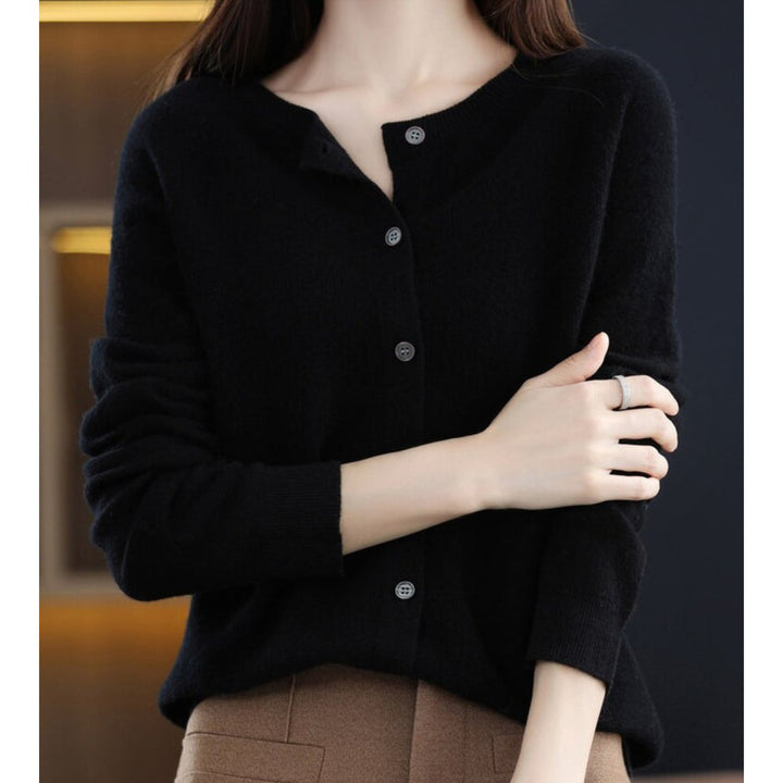 Damen Kaschmir Cardigan Klassischer Strickjacke Knopfleiste - Schwarz