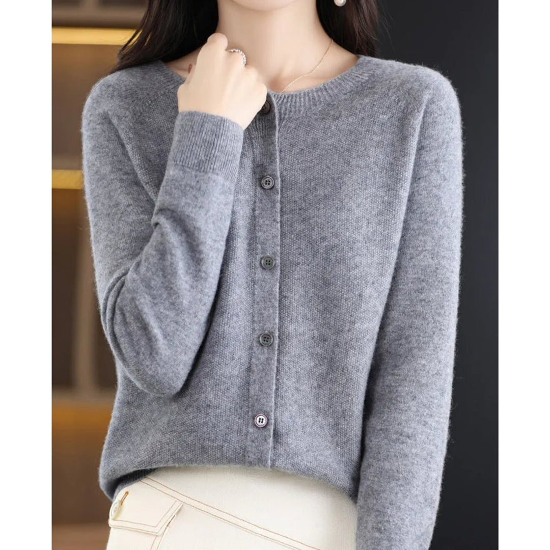 Damen Kaschmir Cardigan Klassischer Strickjacke Knopfleiste - Grau