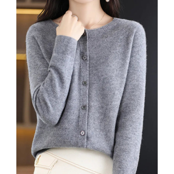 Damen Kaschmir Cardigan Klassischer Strickjacke Knopfleiste - Grau