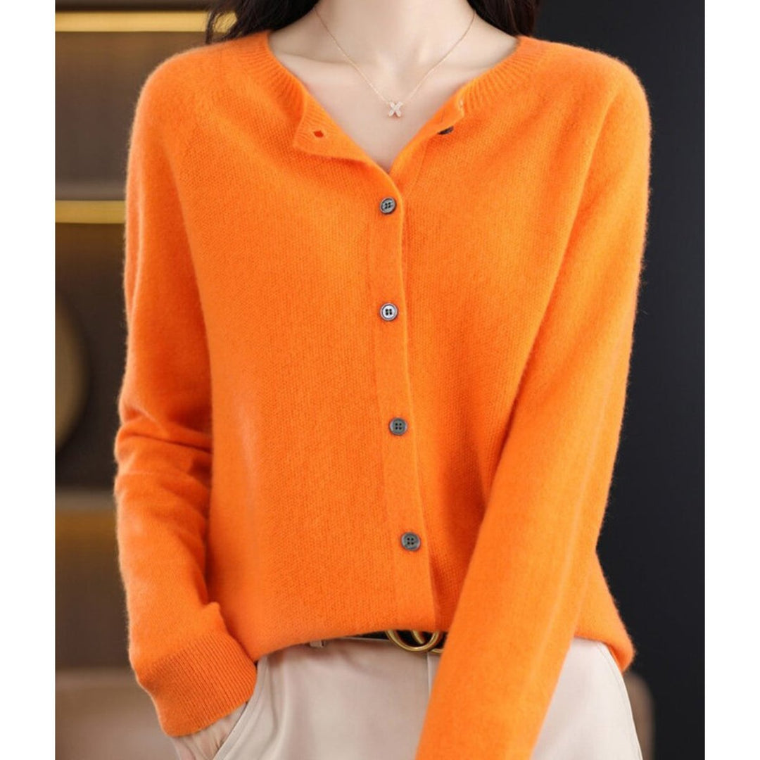 Damen Kaschmir Cardigan Klassischer Strickjacke Knopfleiste - Orange