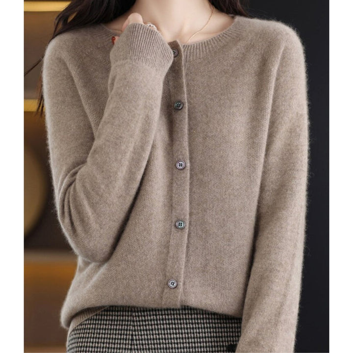 Damen Kaschmir Cardigan Klassischer Strickjacke Knopfleiste - Braun