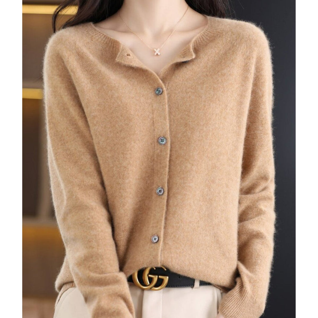 Damen Kaschmir Cardigan Klassischer Strickjacke Knopfleiste - Hellbraun